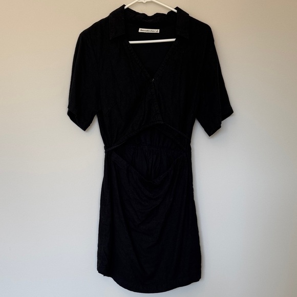 Abercrombie Black Linen Blend Cutout Wrap Collared Dress - S - Picture 2 of 5